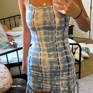 SHEIN patterned blue cinched bodycon dress size XS